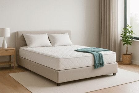 Melhor Marca de Cama Box 2026: Guia Completo das Principais Opções do Mercado Quarto minimalista com cama box bege; composição clean para conteúdo sobre melhor cama box.